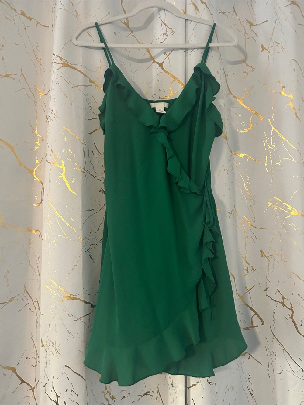 H&M Green Ruffle Wrap Slip Dress size M